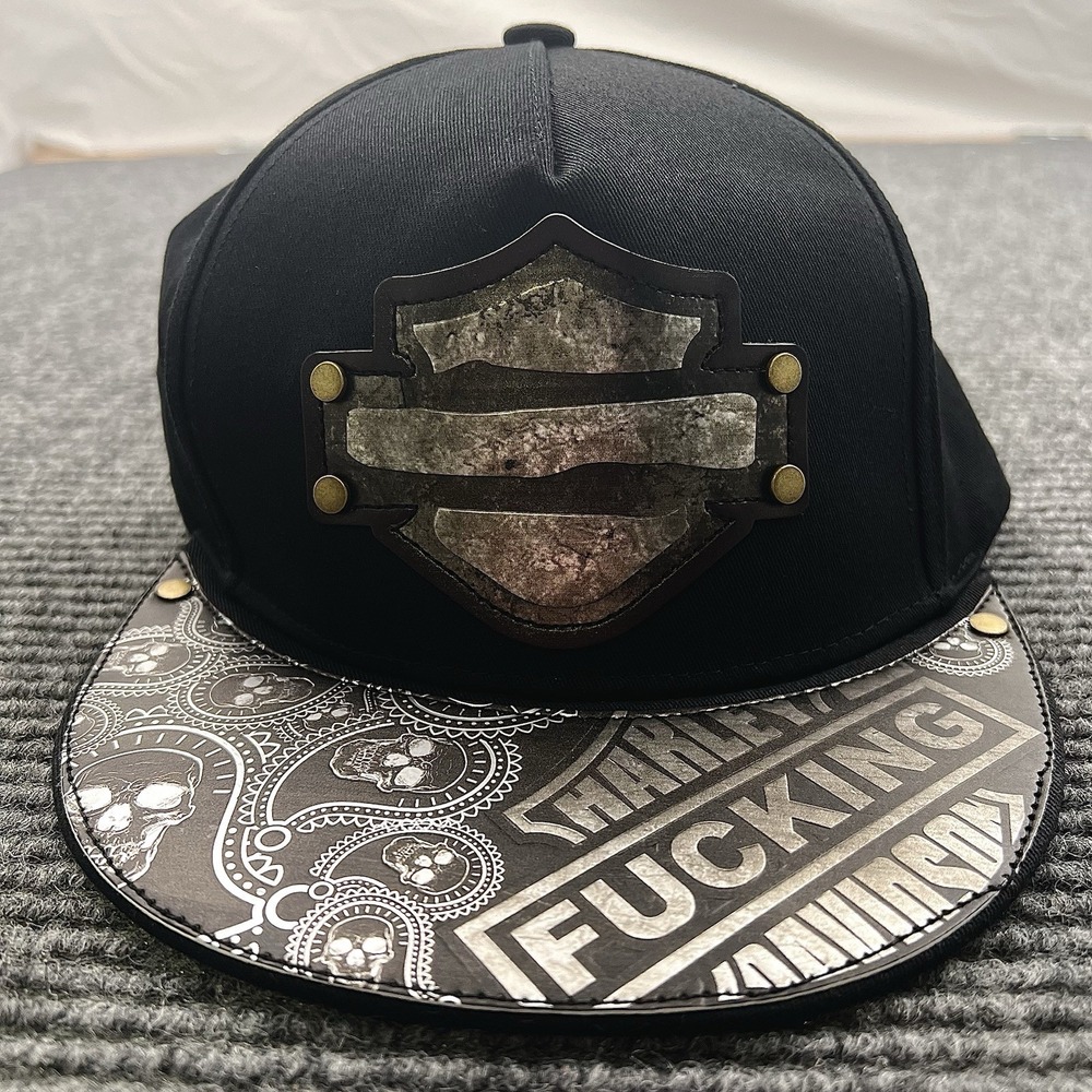 Harley Fuckin Davidson Custom‎ Leather Hand Made Black Trucker Cap Snapback